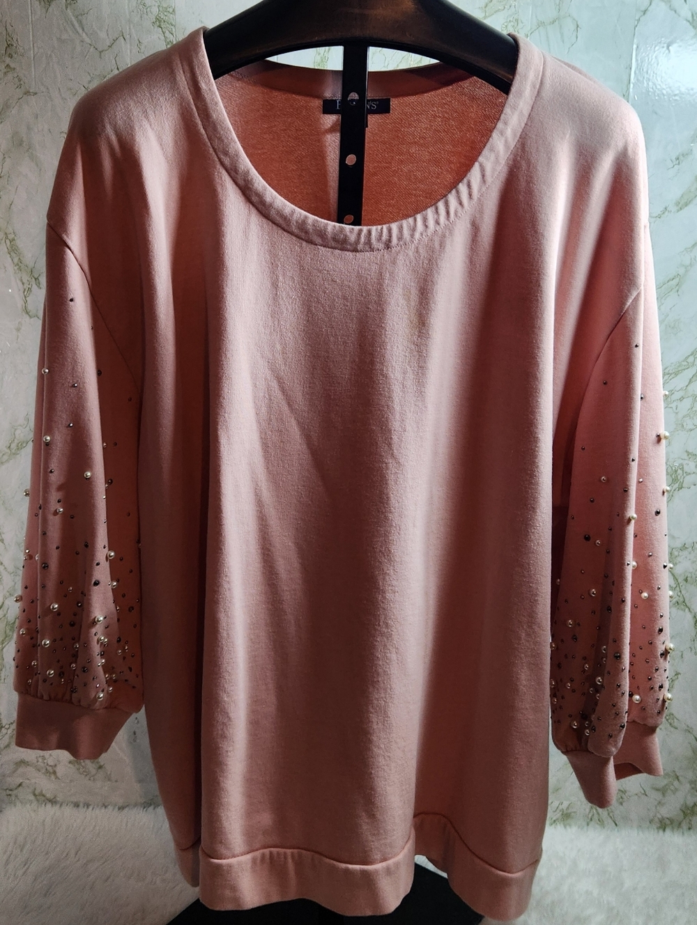 ROAMAN'S Light Coral Sweatshirt With Pearl/Beaded Sleeves